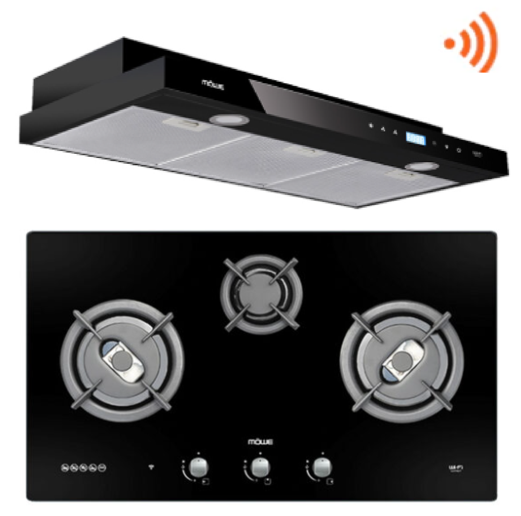 MOWE MW980B 90CM Slim Hood Glass BLACK + MW390G 90CM WIFI GAS HOB With 3 Burners